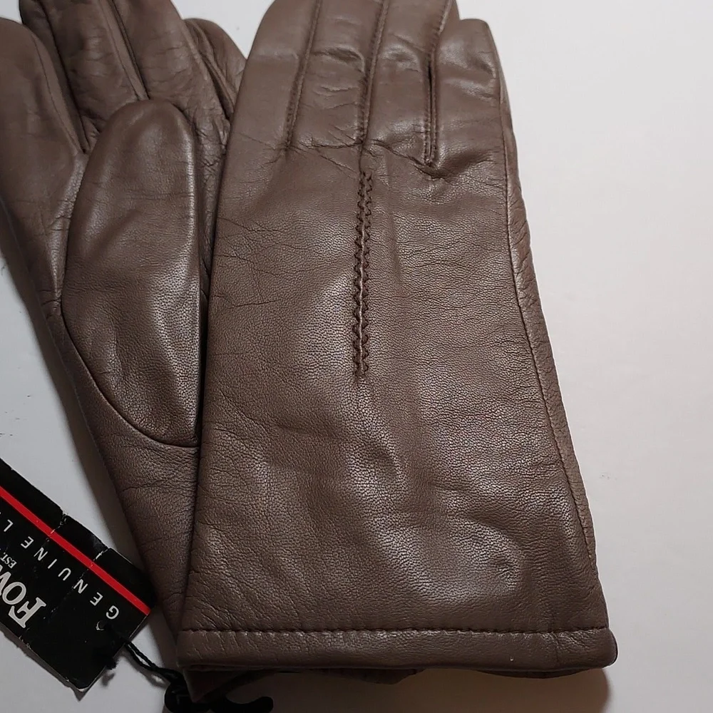 Fownes Leather Gloves Taupe Brown Size 7.5